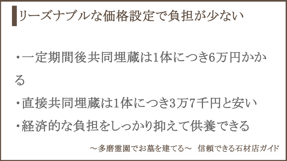 多磨霊園の合葬埋蔵施設の費用についての説明画像