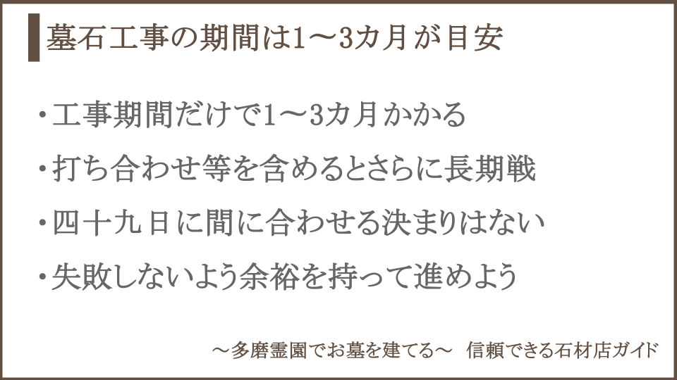 墓石工事にかかる期間についての説明画像