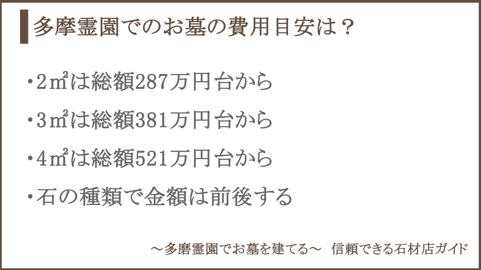 多摩霊園のお墓の費用目安についての説明画像