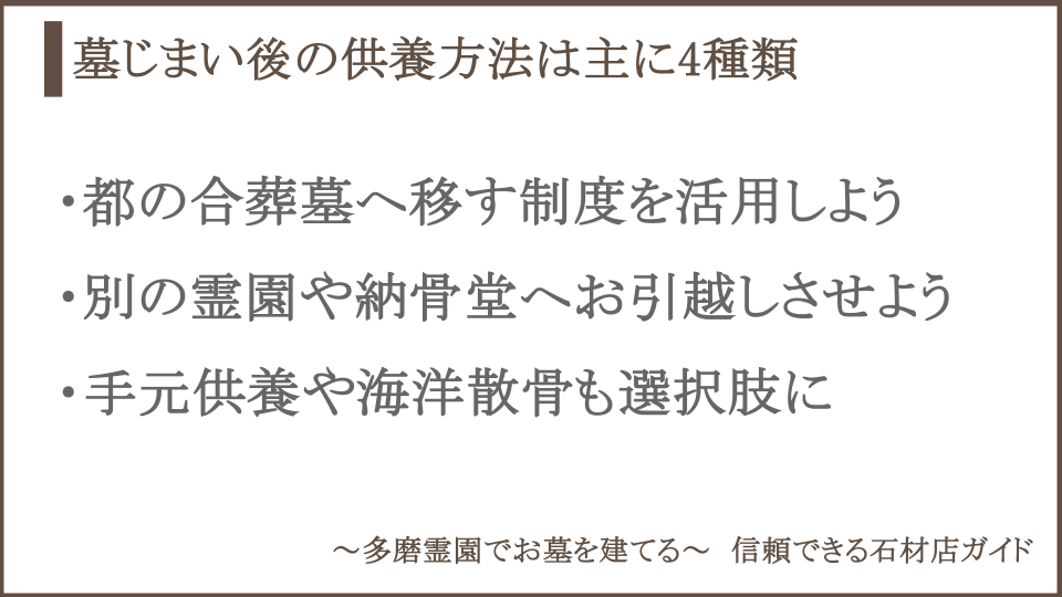 多磨霊園の改葬先・供養方法の選択肢についての説明画像
