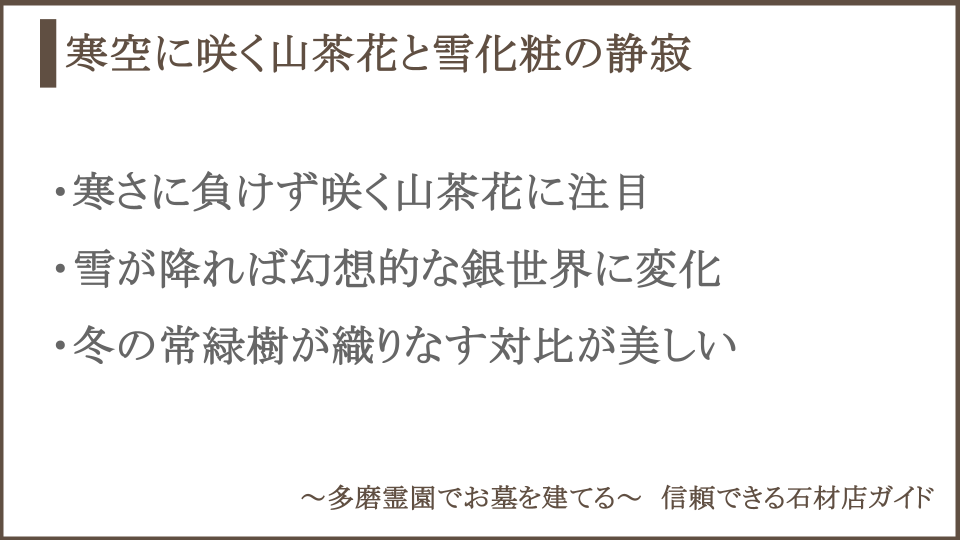 多磨霊園の冬についての説明画像