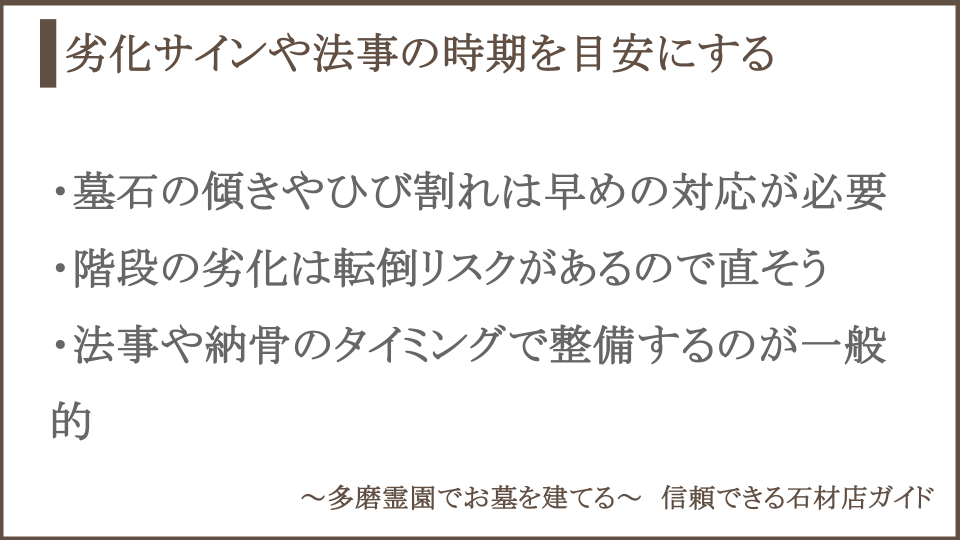 多磨霊園での修理やリフォームを検討するタイミングについての説明画像